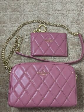 Kate Spade Cary Camera Bag in Pomegranate with matching card case.